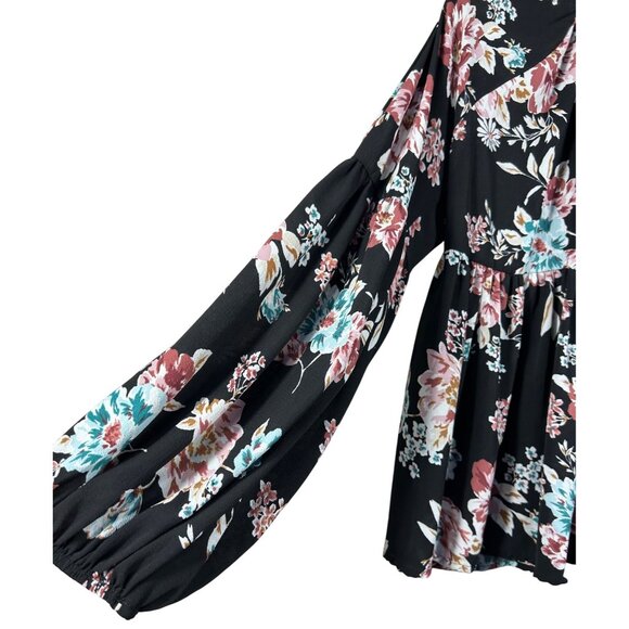 Altar'd State Floral Long Sleeve Blouse S Black Multicolor Polyester Women's Top - Picture 6 of 12